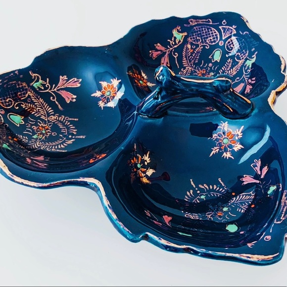 Vintage Other - Vintage Cobalt Blue Divided Dish With Handle Japanese Porcelain